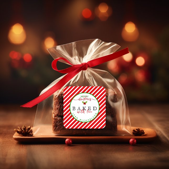 Pegatina Cuadrada Verde Rojo Horneado Con Navidades De Amor (Subido por el creador)