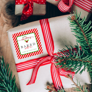 Pegatina Cuadrada Verde Rojo Horneado Con Navidades De Amor