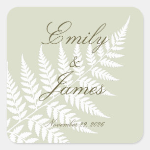 Pegatina Cuadrada Verde Salvia Claro Blanco Helecho Naturaleza Inspi