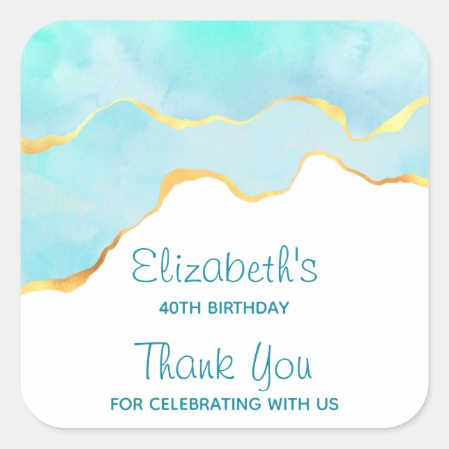 Pegatina Cuadrada Verde tropical apacible con cumpleaños con fronter (Anverso)