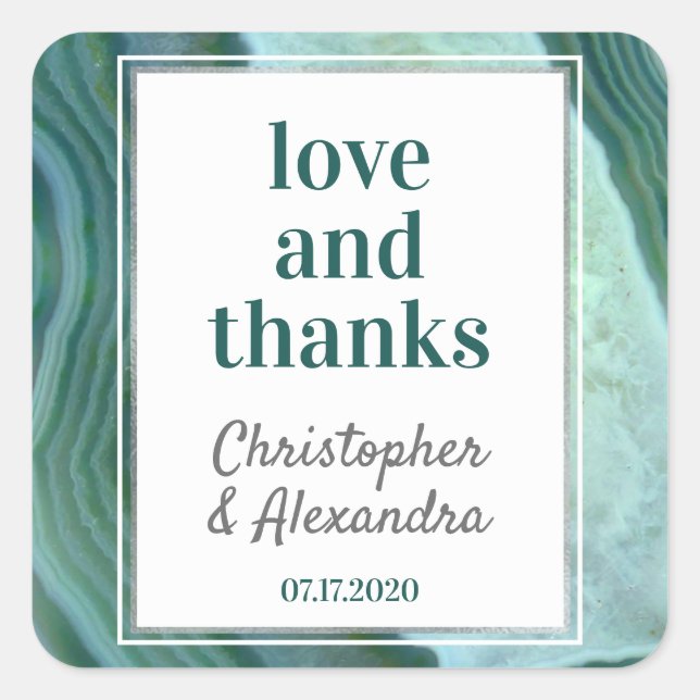 Pegatina Cuadrada Verde verde azulado - Boda de Agentes Geodésicos P (Anverso)