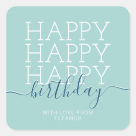 Pegatina Cuadrada Verde verde azulado moderno Feliz cumpleaños