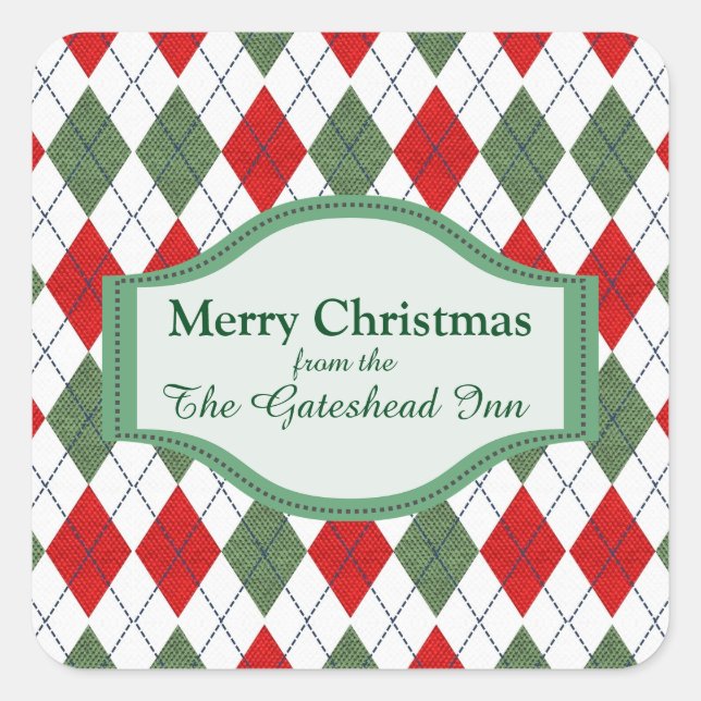 Pegatina Cuadrada Verde y Rojo Estilo de argla personalizado (Anverso)