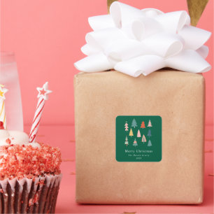 Pegatina Cuadrada Verdes modernos y sencillos árboles de Navidad ele