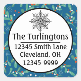 Pegatina Cuadrada Verdes navidades con Holly Berries Blue Red White