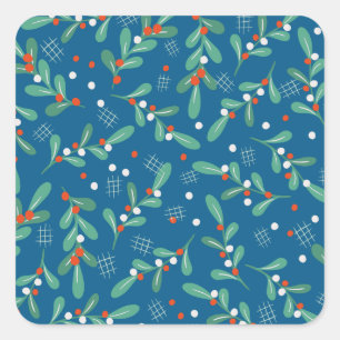 Pegatina Cuadrada Verdes navidades con Holly Berries Blue Red White