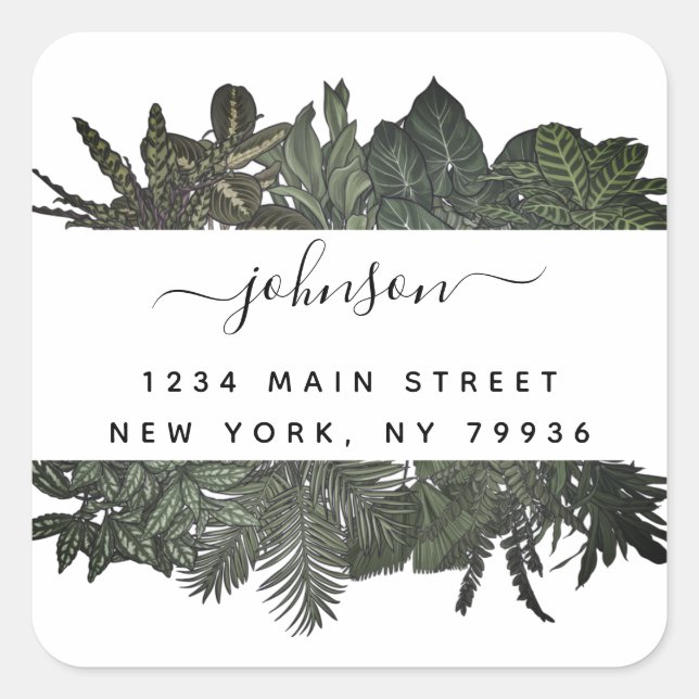 Pegatina Cuadrada Verdor de invierno: vacaciones de hojas tropicales (Anverso)