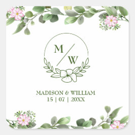 Pegatina Cuadrada Verdor Elegante y Hermoso Boda Floral