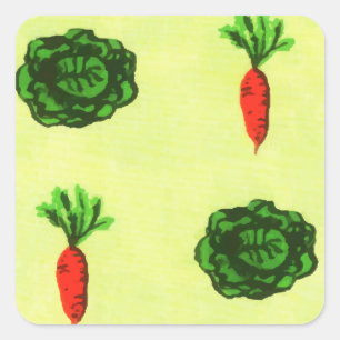 Pegatina Cuadrada Verdor Rústico Retro Vegetable Jardín acuarela