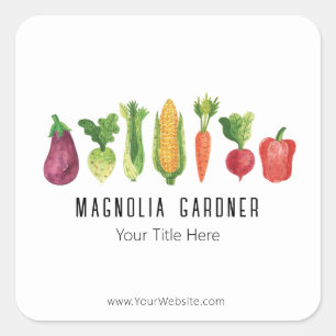 Pegatina Cuadrada Verduras acuarela Jardín Orgánico Mercado de Agric