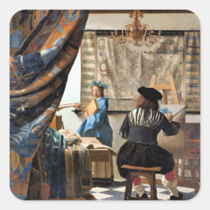 Pegatina Cuadrada Vermeer - El Arte de la Pintura