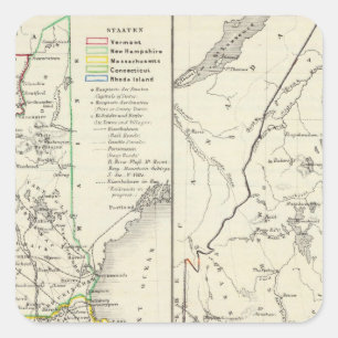 Pegatina Cuadrada Vermont, New Hampshire, Massachusetts