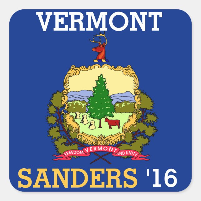 Pegatina Cuadrada Vermont para Bernie Sander para presidente 2016 (Anverso)