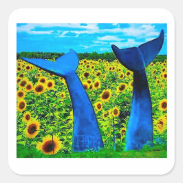 Pegatina Cuadrada Vermont Whale Tails with Sunflowers Sticker