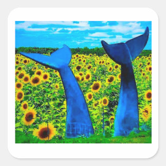 Pegatina Cuadrada Vermont Whale Tails with Sunflowers Sticker