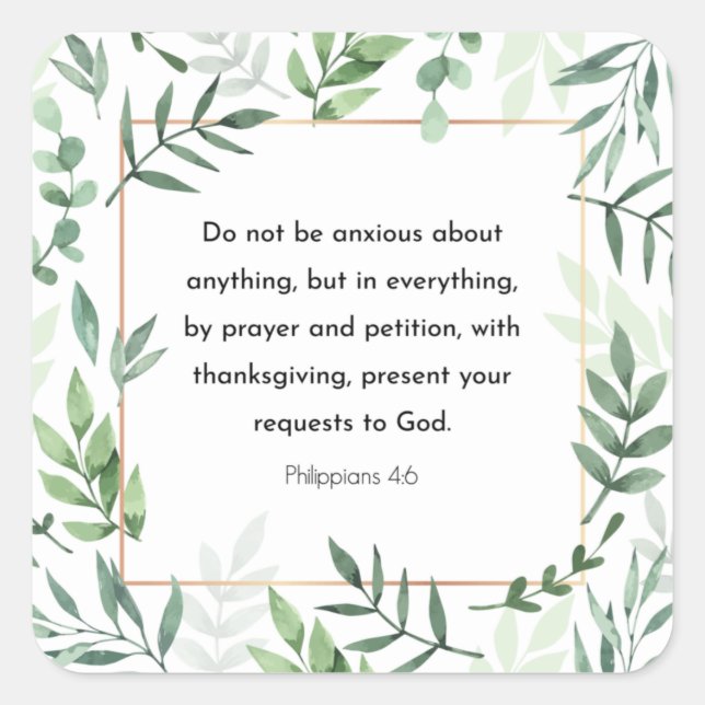Pegatina Cuadrada Verso de la Biblia, Filipinas 4:6 (Anverso)