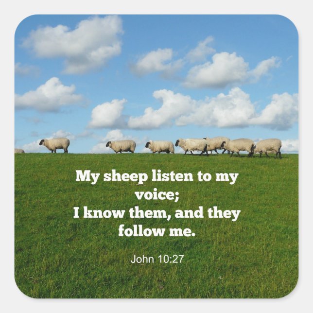 Pegatina Cuadrada Verso de la Biblia, John 10:27 (Anverso)