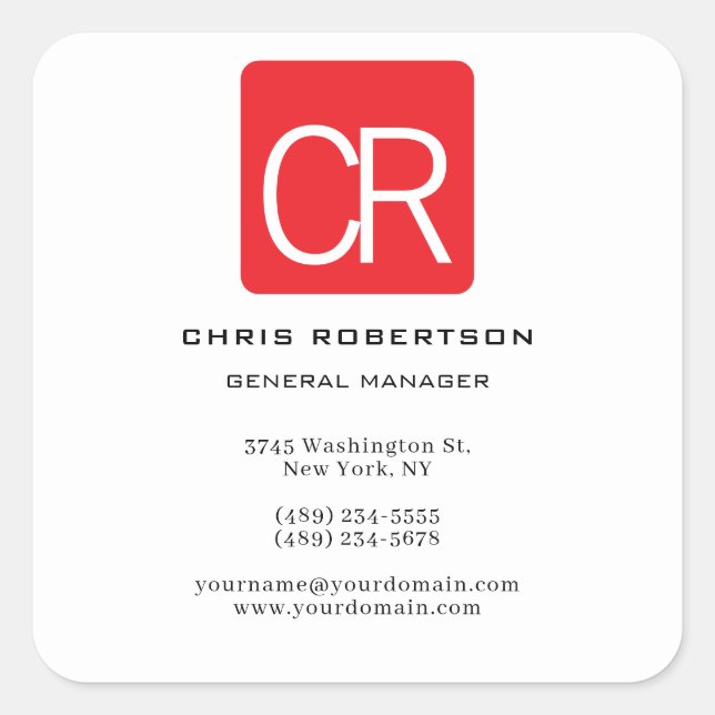 Pegatina Cuadrada Vertical Red Stripe White Professional Plain (Anverso)