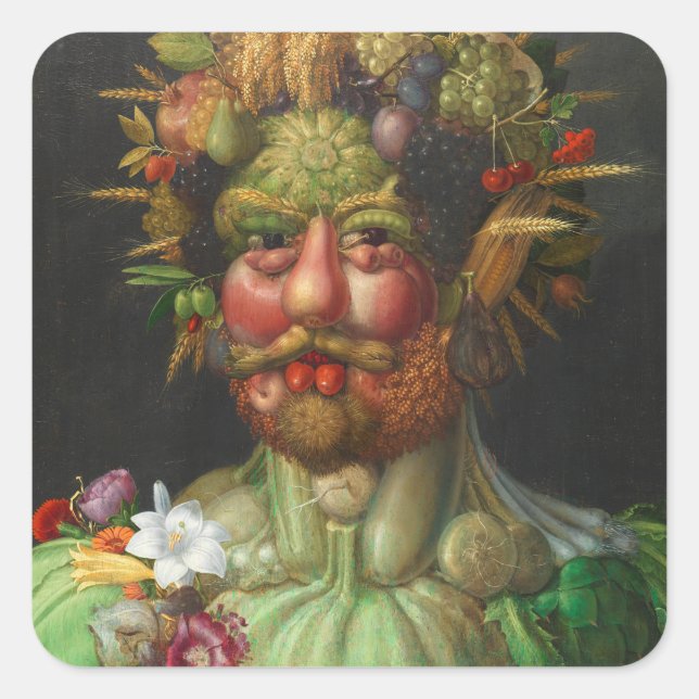 Pegatina Cuadrada Vertumnus c. 1591 por Giuseppe Arcimboldo (Anverso)