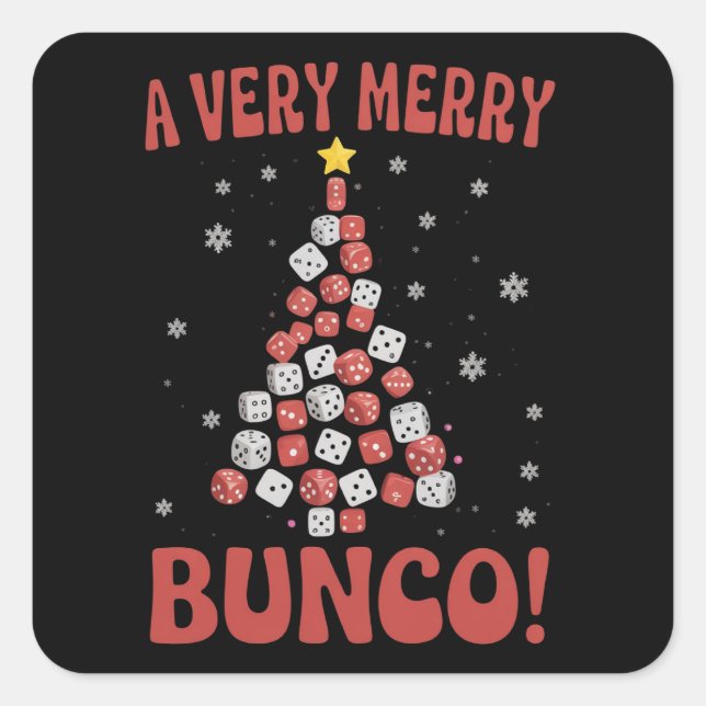 Pegatina Cuadrada Very Merry Bunco Christmas Tree Dice Game Night (Anverso)
