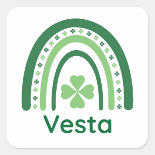 Pegatina Cuadrada Vesta Name Clover Boho Rainbow
