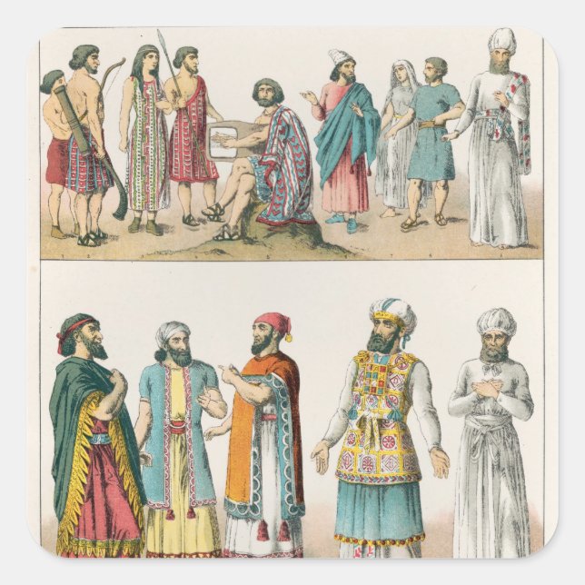 Pegatina Cuadrada Vestido asiático temprano, de 'Trachten der' (Anverso)