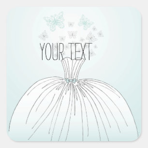 Pegatina Cuadrada Vestido Boda de mariposas blancas azules