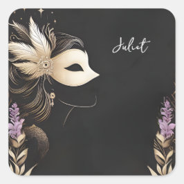 Pegatina Cuadrada Vestido Código Prom Masquerade Ball Bridal Shower