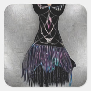 Pegatina Cuadrada Vestido de Flapper Pintado oscuro