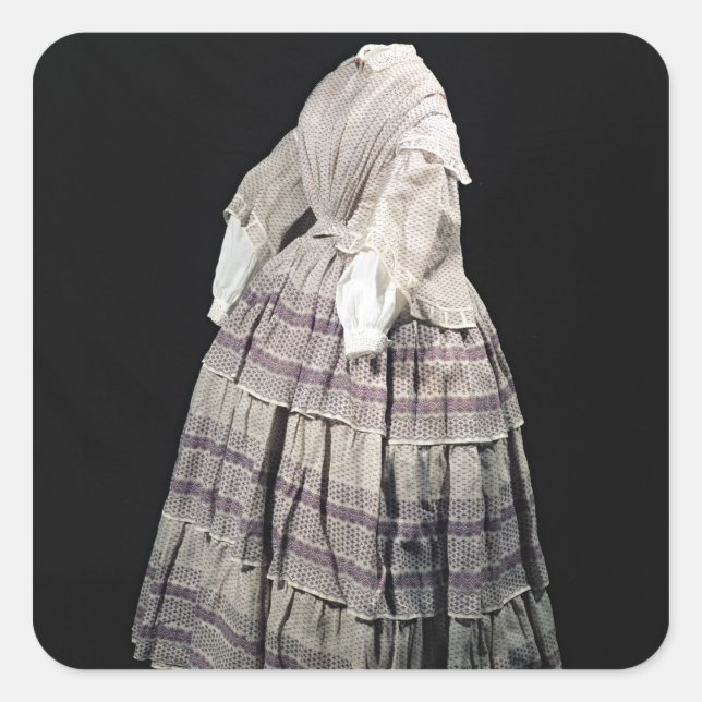 Pegatina Cuadrada Vestido de la cinolina, 1850-60 (Anverso)