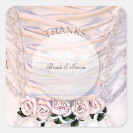 Pegatina Cuadrada Vestido de novia blanco con Boda Rosa