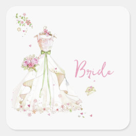 Pegatina Cuadrada Vestido de novia para ducha de novia