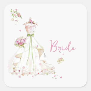Pegatina Cuadrada Vestido de novia para ducha de novia