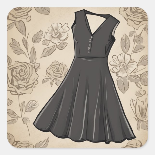 Pegatina Cuadrada Vestido negro clásico (LBD) (Anverso)