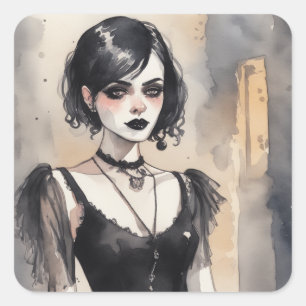 Pegatina Cuadrada Vestido negro gótico Decal Art Decal