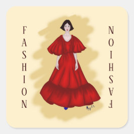 Pegatina Cuadrada Vestido Rojo Clásico con Arte de Estado de Ánimo M