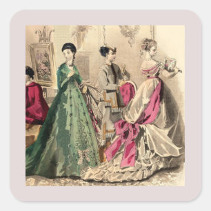 Pegatina Cuadrada Vestido Victoriano Con Lazo Rosa 