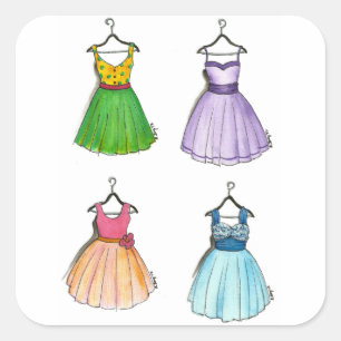 Pegatina Cuadrada Vestido vintage de los años 1950 vestido retro ves