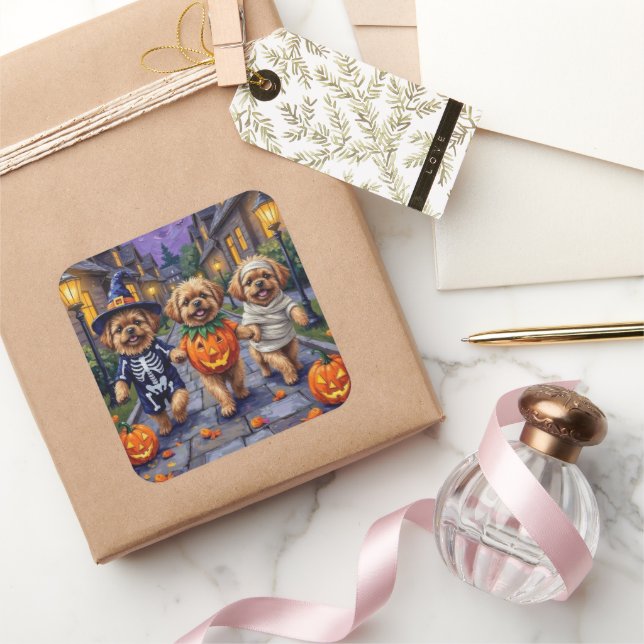 Pegatina Cuadrada Vestimenta de Halloween para perros pekingeses (Regalar)