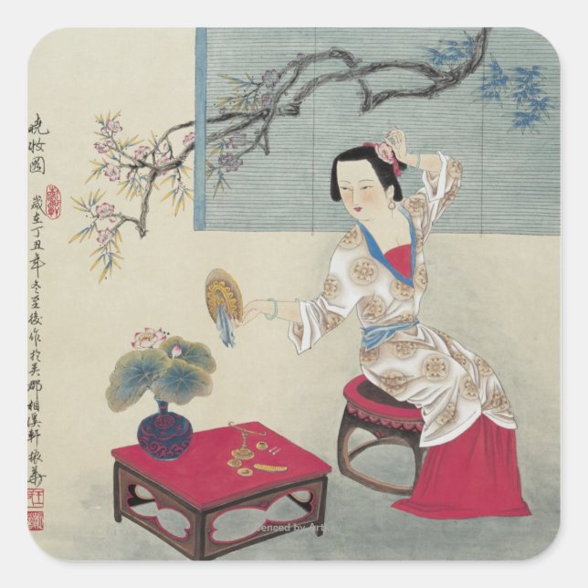 Pegatina Cuadrada Vestir en la mañana (Anverso)