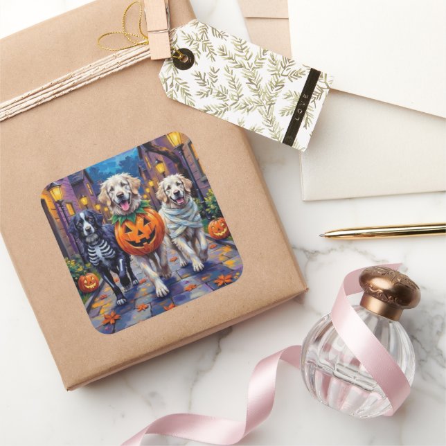 Pegatina Cuadrada Vestuario de Halloween de gran atracción o tratami (Regalar)