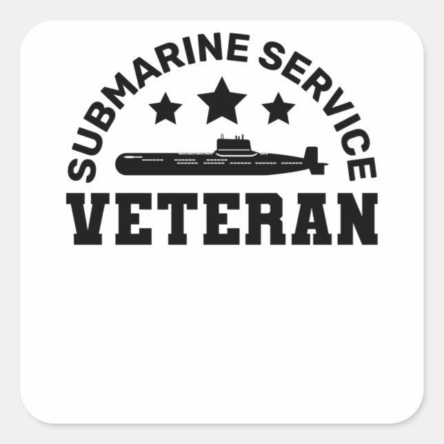 Pegatina Cuadrada Veterano del Servicio Submarino - Diseño Militar (Anverso)