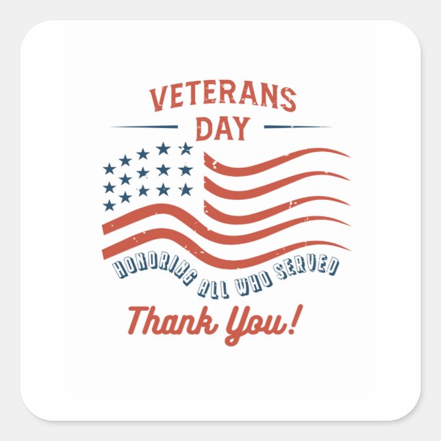 Pegatina Cuadrada Veterans Day Thank You Sticker (Anverso)
