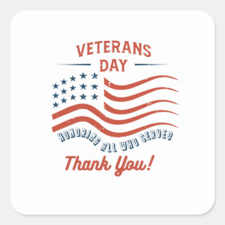 Pegatina Cuadrada Veterans Day Thank You Sticker