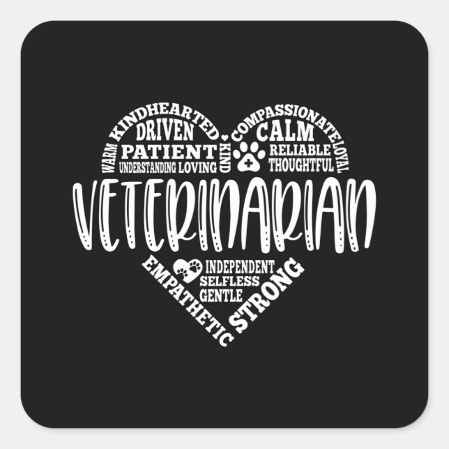 Pegatina Cuadrada Veterinaria, veterinaria, médica animal (Anverso)