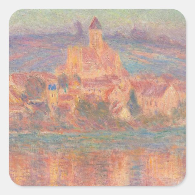 Pegatina Cuadrada Vétheuil (1901) Claude Monet Arte impresionista (Anverso)