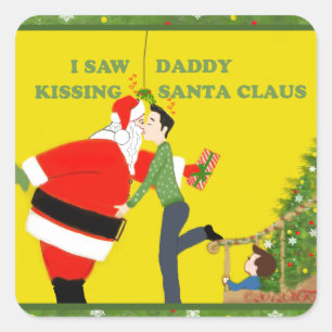 Pegatina Cuadrada Vi navidad del gay de Papá Noel del papá que se