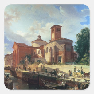 Pegatina Cuadrada Vía Fatabene Fratelli, Milano, 1830