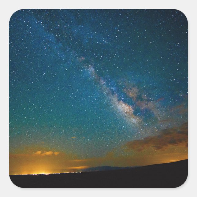 Pegatina Cuadrada Vía Láctea sobre Taos, Nuevo México (Anverso)