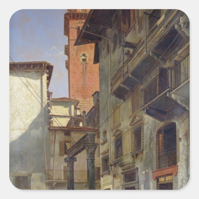 Pegatina Cuadrada Vía Mazzanti, Verona, 1880 (Anverso)